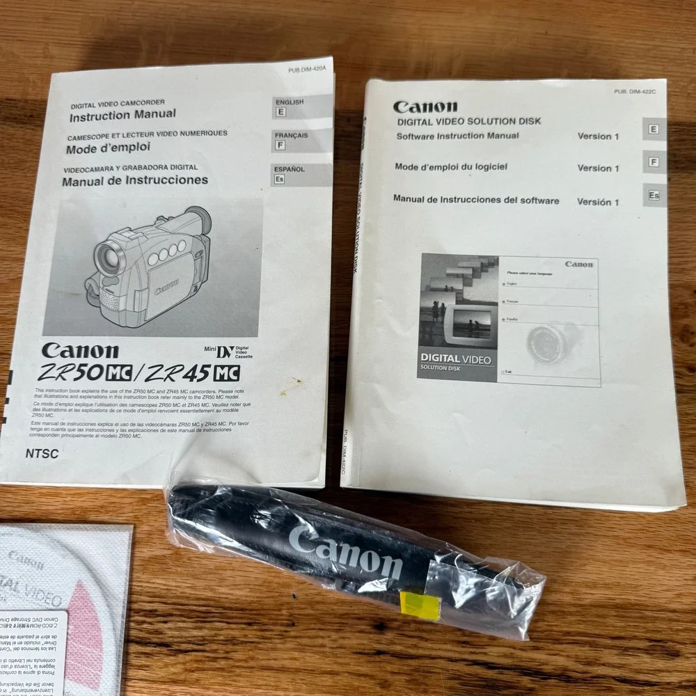 Canon ZR50MC ZR45MC Camcorder Accessories Manuals Cables Software Strap Bundle